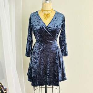 Lulus Navy Blue Crushed Velvet Wrap Mini Dress